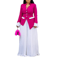CM.YAYA Women's Set Full Flare Sleeve Button Blazer Shirt + Pleated Long Pants Suit Streetwear Two 2 Piece Set Africa OL Outfits