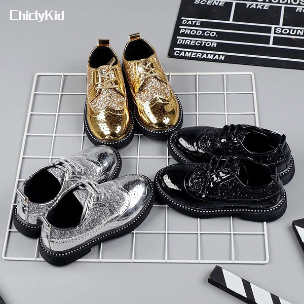 Boys Hollow Out silver Shoes Leather for Kids Party Wedding Dance Shoe Dress Toddler Fashion Children Shoes Flat Golden Autumn