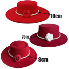 French Style Fedora Hat for Women 10CM Wide Brim Flat Top Felt Hat Winter Autumn Derby Wedding Jazz Hats
