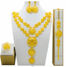 Fashion Dubai Flower Design Luxury 24k Gold Color Women's Jewelry Set African Fashion Bracelet Earrings Necklace Ring Four Piece