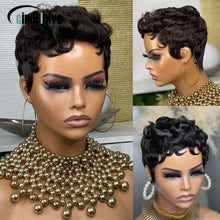 Curly Remy Human Hair Pixie Cut Short Wigs For Women