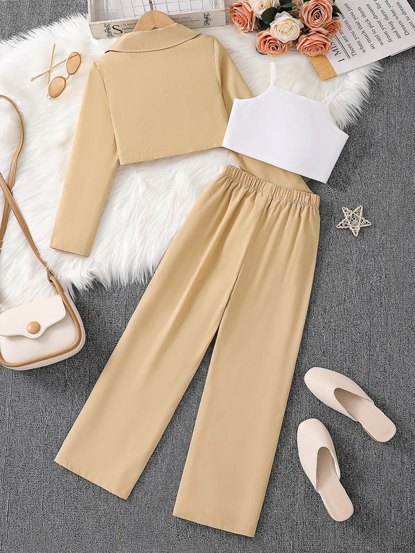 Spring/Summer Fashion girl Autumn/Winter New fashion trend Outdoor Casual Set three-piece - Khaki