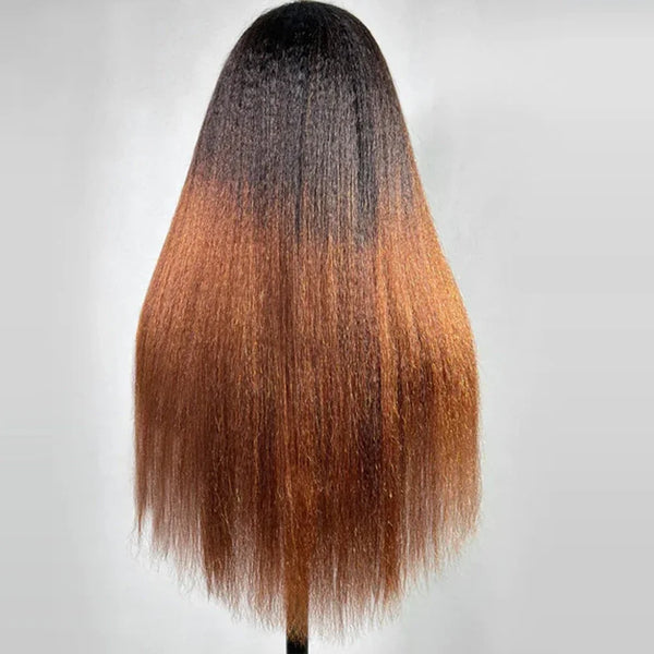 Yaki 26 inch 180Density Soft Long Ombre Blonde Kinky Straight Lace Front Wig For Women With BabyHair Preplucked Natural Hairline