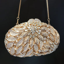 Gold Metal Leaves White Crystals Evening Clutch Bags Luxury Women Wedding Party Purse Ball Handbags Rhinestone Mini heart bag