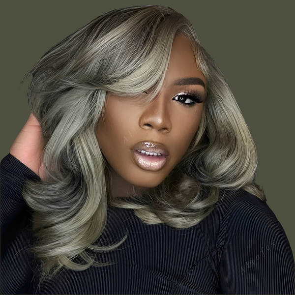 Transparent Full 13X4 Lace Frontal Wig Bob Wave Wig Gray Ash Blonde Highlight Wig Short Bob Human Hair Preplucked Wigs For Women