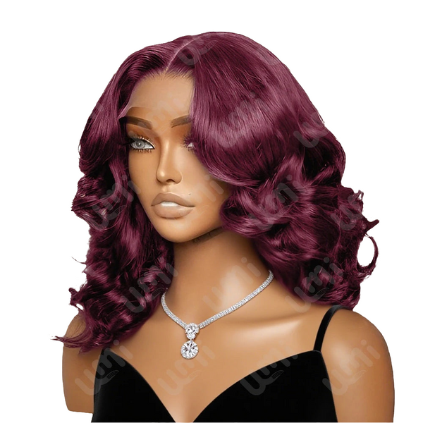 Women's HD Transparent Pre Plucked 13x4 Burgundy 99J 200% Density Body Wave Short Bob Lace Frontal Human Wigs