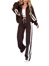 Women's S Spring Autumn New Striped Zipper Tracksuit