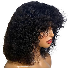 Brazilian Jerry Curl Human Hair Bob Wigs With Bang For Black Women Wonderful Black Dark Remy Bob Hair Machine Made Cheap Wigs