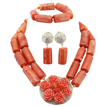 Double Layeres Original Coral Nigerian Wedding Beads Jewelry Set Women Coral Costume Necklace Set