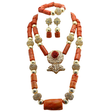 Double Layeres Original Coral Nigerian Wedding Beads Jewelry Set Women Coral Costume Necklace Set