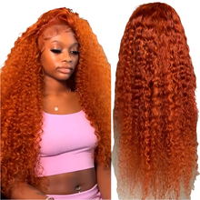 Orange coloured Water wave 13x6 hd lace frontal human hair wig Preplucked