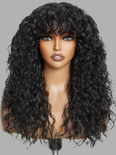100% Human Hair Wigs with Bang Full Wig Brown Black Highlight Water Wave Machine Made Non Lace Wig with Fringe Bobbi Wig