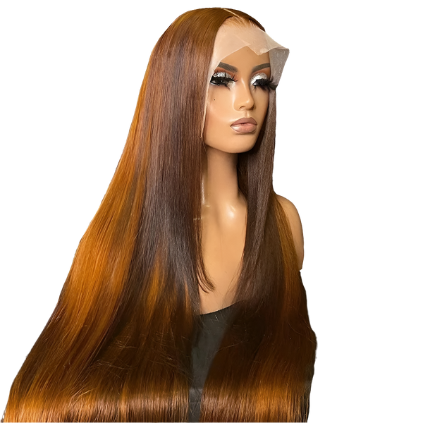 13X6 Straight Brown Orange Transparent Lace Front Human Hair Wig Pre Plucked Ombre Colored Smooth 13X4 Frontal Wig for Women