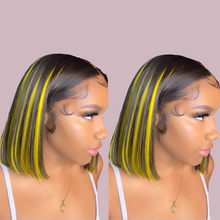 Transparent Straight Bob 13x4 Lace Frontal Wig Peruvian Highlight Yellow Pink Blue Colored Short Bob Human Hair Wig For Women