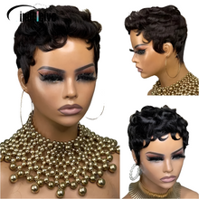 Curly Remy Human Hair Pixie Cut Short Wigs For Women