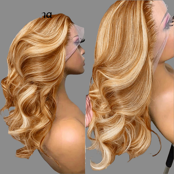 13x6 Body Wave Highlight Lace Front Synthetic Ombre 13x4 Lace Frontal Wigs Honey Blonde Colored Wigs For Women