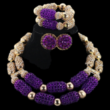 Stud Earrings Women African Nigerian Jewelry Set 2 Rows Layers Purple Necklace Bracelet Jewelry Set for Wedding  ABH377