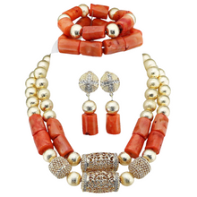 Double Layeres Original Coral Nigerian Wedding Beads Jewelry Set Women Coral Costume Necklace Set