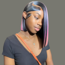 Transparent Straight Bob 13x4 Lace Frontal Wig Peruvian Highlight Yellow Pink Blue Colored Short Bob Human Hair Wig For Women
