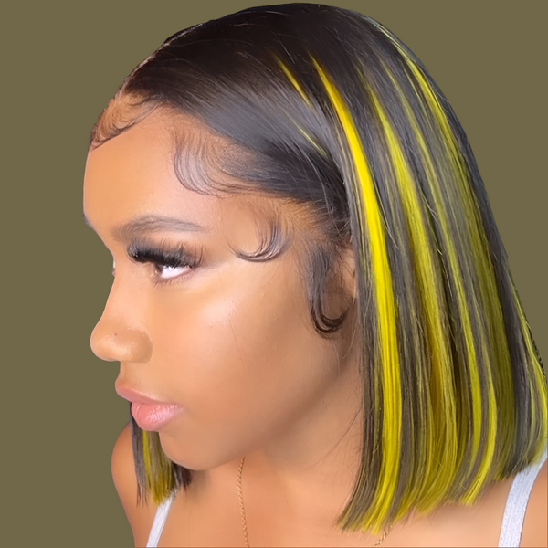 Transparent Straight Bob 13x4 Lace Frontal Wig Peruvian Highlight Yellow Pink Blue Colored Short Bob Human Hair Wig For Women