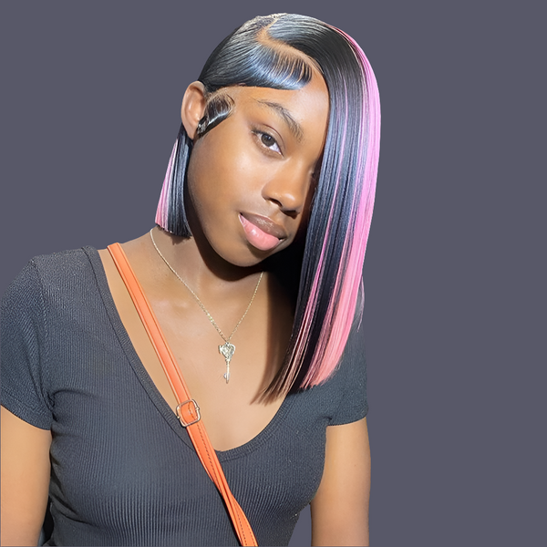 Transparent Straight Bob 13x4 Lace Frontal Wig Peruvian Highlight Yellow Pink Blue Colored Short Bob Human Hair Wig For Women