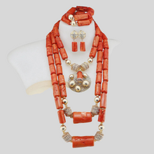 Double Layeres Original Coral Nigerian Wedding Beads Jewelry Set Women Coral Costume Necklace Set