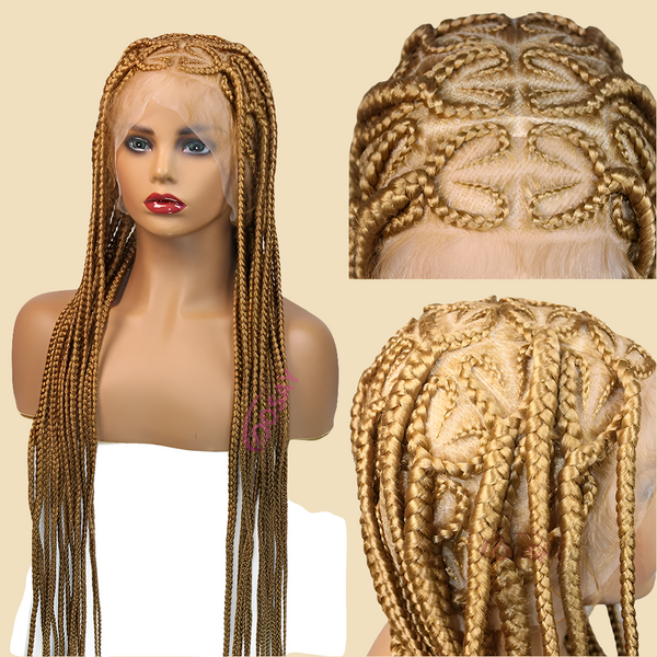36" Synthetic Lace Braided Wigs Blonde Heart Box Braids Lace Wigs Long Black Cornrow Braided High Quality Lace Front Wig Ladies
