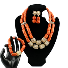 Latest Coral Jewelry Sets Nigerian Dubai Orange Necklace Sets of Beads African Bridal Jewelry Sets