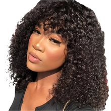 Brazilian Jerry Curl Human Hair Bob Wigs With Bang For Black Women Wonderful Black Dark Remy Bob Hair Machine Made Cheap Wigs