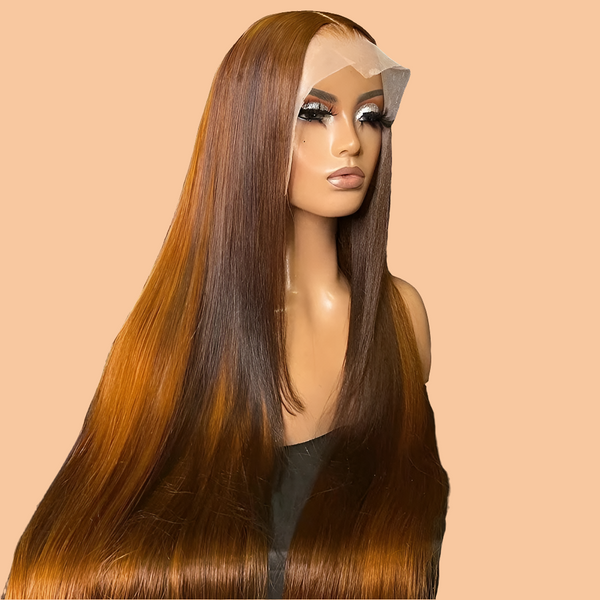 13X6 Straight Brown Orange Transparent Lace Front Human Hair Wig Pre Plucked Ombre Colored Smooth 13X4 Frontal Wig for Women