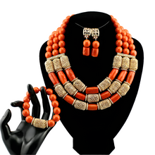 Latest Coral Jewelry Sets Nigerian Dubai Orange Necklace Sets of Beads African Bridal Jewelry Sets