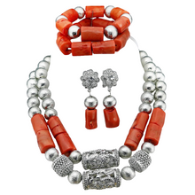 Double Layeres Original Coral Nigerian Wedding Beads Jewelry Set Women Coral Costume Necklace Set