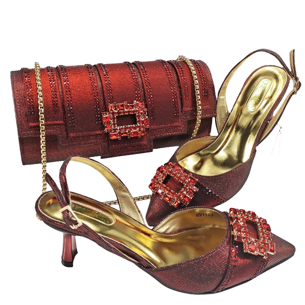 Nigeria Elegant Noble Party Wedding Shoes And Bag Pointed Toe Decorated With Rhinestone Women's Heel Shoes