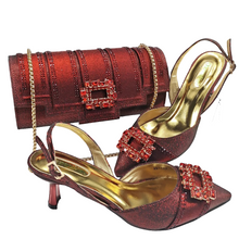 Nigeria Elegant Noble Party Wedding Shoes And Bag Pointed Toe Decorated With Rhinestone Women's Heel Shoes