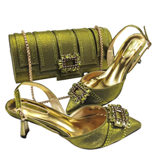 Nigeria Elegant Noble Party Wedding Shoes And Bag Pointed Toe Decorated With Rhinestone Women's Heel Shoes