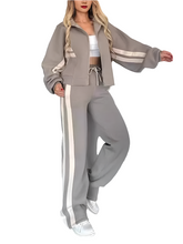 Women's S Spring Autumn New Striped Zipper Tracksuit