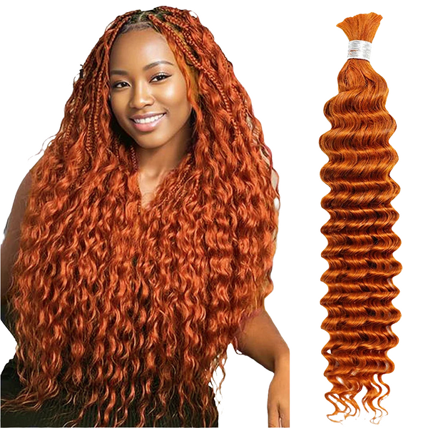 #350 Orange Color 100% Human Hair Bulk for Braiding 16-24 inch Deep Wave Jerry Curly Boho Braids Hair Bulk Extension Bobbi Hair