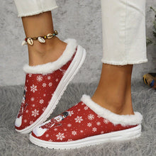 1 Pair Fleece Lined Cozy Christmas Cartoon Snowman Printed Women's Slippers - Warm Plush Canvas Indoor House Shoes with TPR Sole for Home Use
