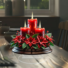 Acrylic Christmas Candle Centerpiece with Red Poinsettia - Perfect for Home, Office, Cafe & Living Room Decor | Ideal Holiday Gift & Housewarming Present