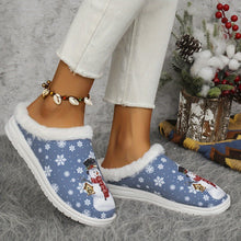 1 Pair Fleece Lined Cozy Christmas Cartoon Snowman Printed Women's Slippers - Warm Plush Canvas Indoor House Shoes with TPR Sole for Home Use