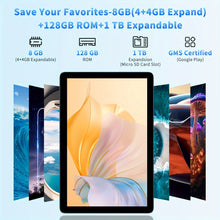 25.65 cm Tablet Android 14, 2-in-1 Tablet with Keyboard, Mouse, Case, Stylus, 128GB ROM + 8GB RAM Extended, Dual 8MP Camera, Octa-Core, 8000mAh, 1280x800 IPS Display, Wi-Fi 6, Google Certified