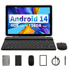 25.65 cm Tablet Android 14, 2-in-1 Tablet with Keyboard, Mouse, Case, Stylus, 128GB ROM + 8GB RAM Extended, Dual 8MP Camera, Octa-Core, 8000mAh, 1280x800 IPS Display, Wi-Fi 6, Google Certified