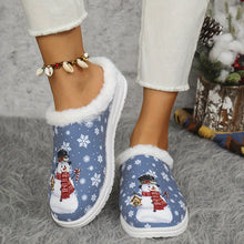 1 Pair Fleece Lined Cozy Christmas Cartoon Snowman Printed Women's Slippers - Warm Plush Canvas Indoor House Shoes with TPR Sole for Home Use